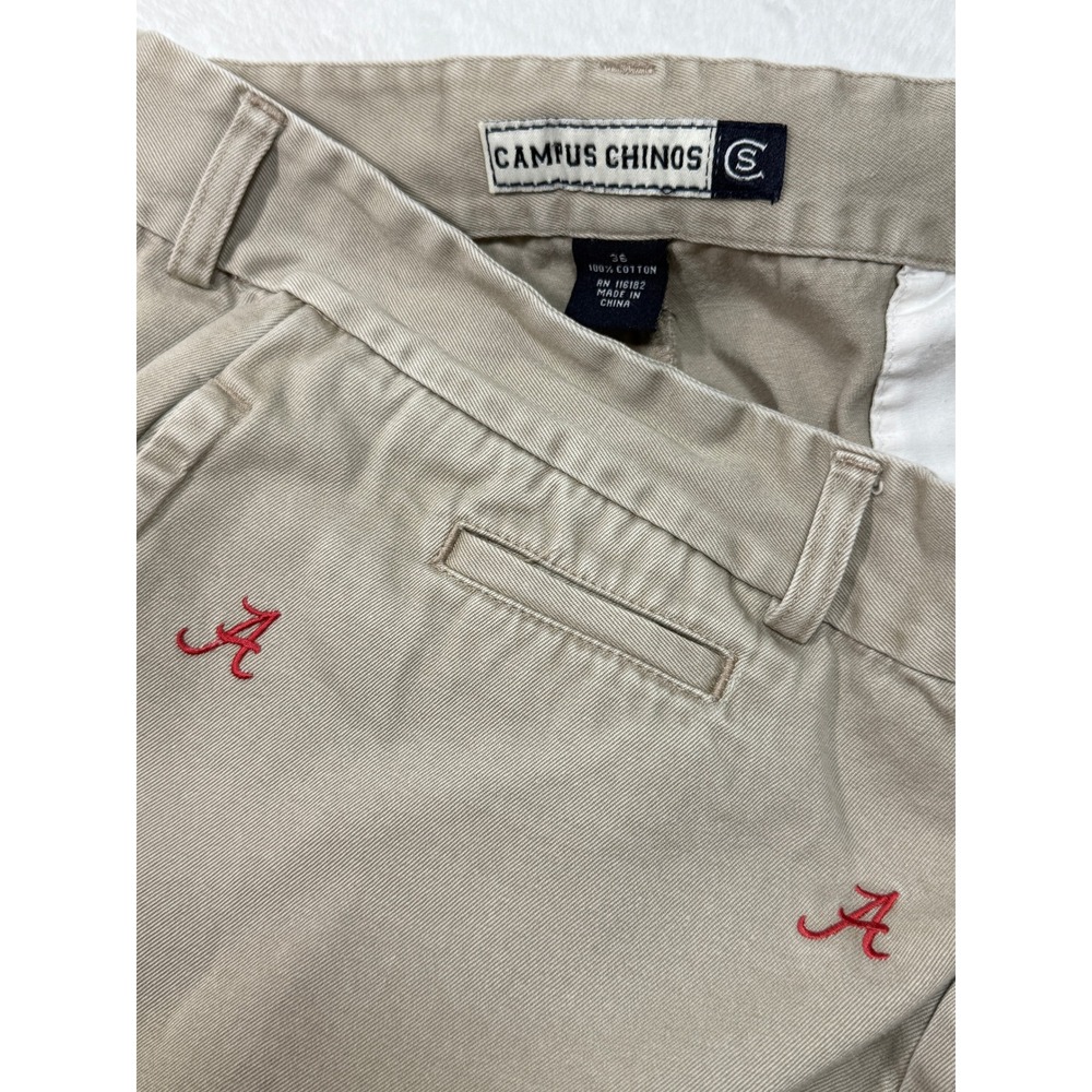 Alabama Crimson Tide Embroidered Khaki Pants Mens Fits 34x28 Campus Chinos Tan